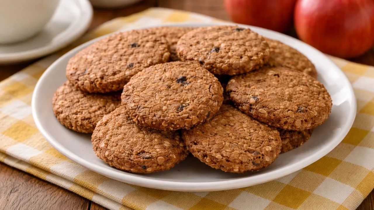 Imagem da Receita de Biscoito Natural de Maçã Sem Leite, Sem Ovo, Sem Açúcar e Sem Glúten.